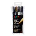 Posca PC-3M Marker set – Weiß/Schwarz/Gold/Silber