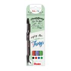 Pentel Brush pen 4 kleuren Zw-Rd-Bl-Gr