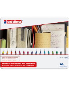 Edding 55 Fineliner - 16 stuks in metalen doos