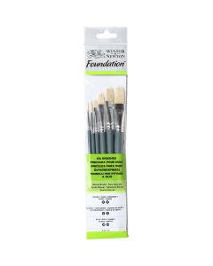Winsor & Newton Foundation platte Olieverf penselen set van 6 stuks met korte steel