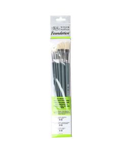 Winsor & Newton Foundation platte Olieverf penselen set van 6 stuks met lange steel