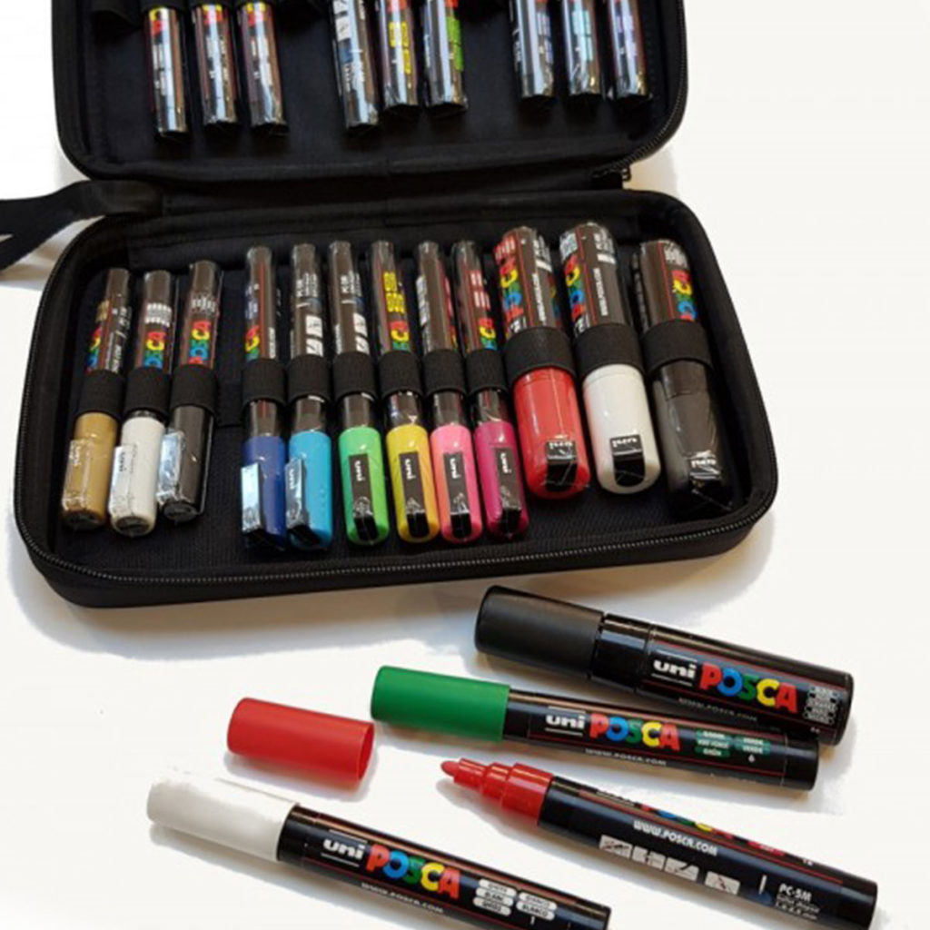 posca markers on leather