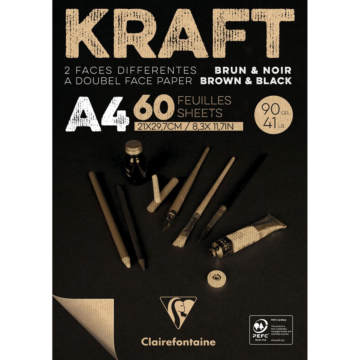 verwijzen straal Melancholie Clairefontaine Kraftpapier A4 Blok - Bruin/Zwart - Suitup - Art Supplies