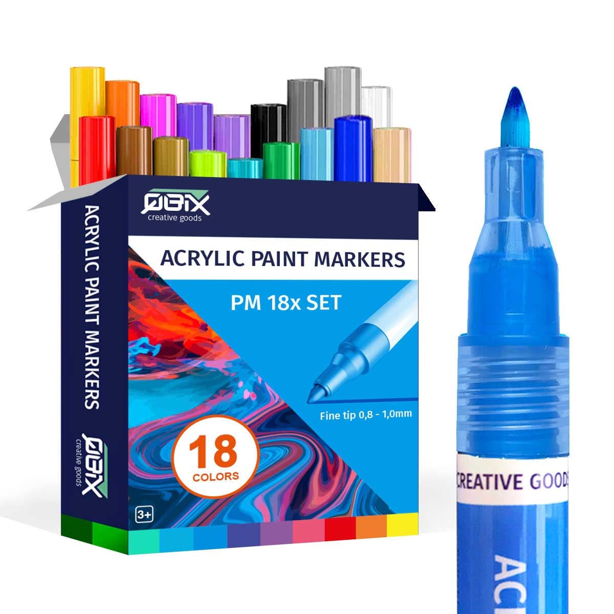 cijfer niemand op gang brengen QBIX Acryl Paint Marker Set Fine Tip - 18 Kleuren - Suitup - Art Supplies