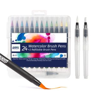 QBIX Aquarel Brush Pen Set - 24 kleuren incl. 2 Lege Pennen & Aquarelpapier