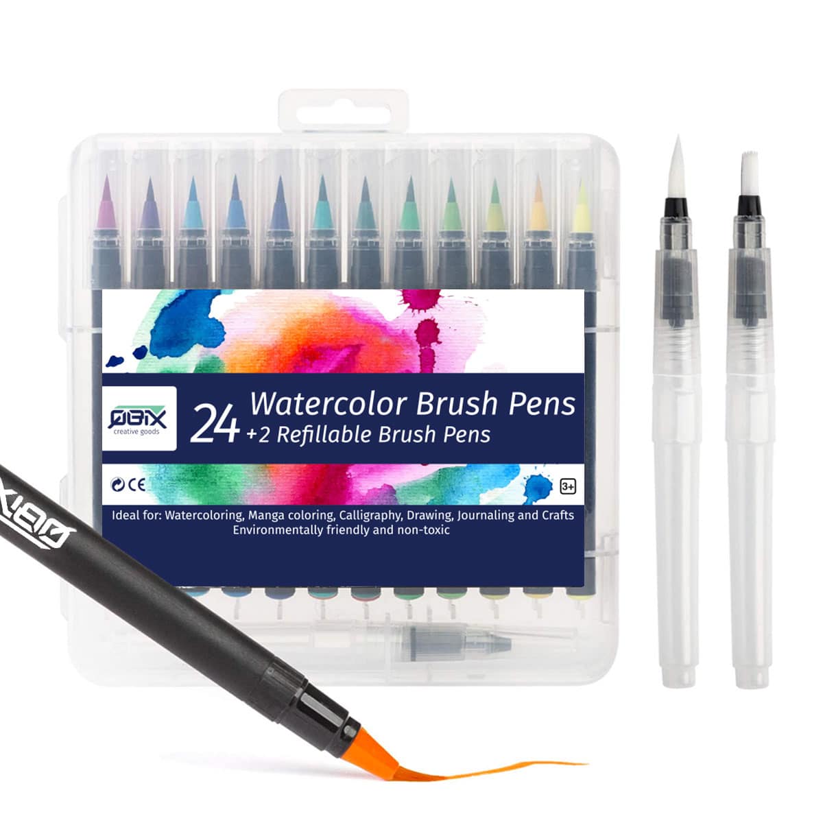 Voorspellen Kracht behuizing QBIX Aquarel Brush Pen Set - 24 kleuren incl. 2 Lege Pennen & Aquarelpapier  - Suitup - Art Supplies