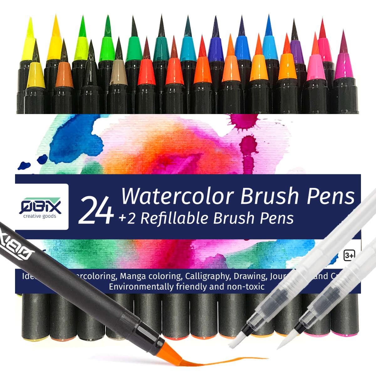 Verkoper zien geluk QBIX Aquarel Brush Pen Set - 24 kleuren incl. 2 Lege Pennen & Aquarelpapier  - Suitup - Art Supplies