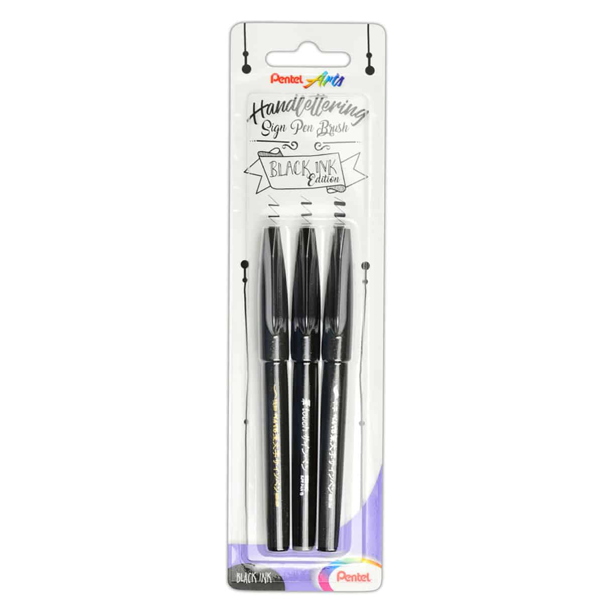 Pentel Brush Pen Black Ink Edition set van 3 - - Art Supplies