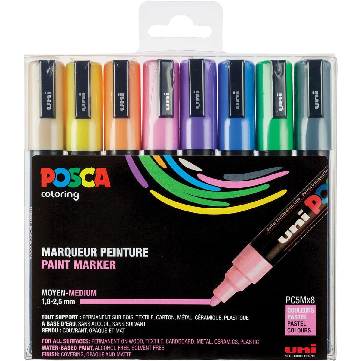 haakje doden vreugde Posca PC5M stiften set met 8 pastel kleuren | Suitup Art Supplies