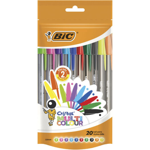 BIC balpennen set van 20 stuks groen, roze, paars, blauw, rood, zwart, geel, oranje